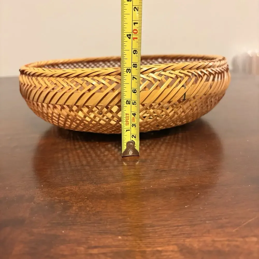 VTG MCM Woven Wicker Rattan Basket Boho Hand Woven Table Wall Decor 9.5” Japan